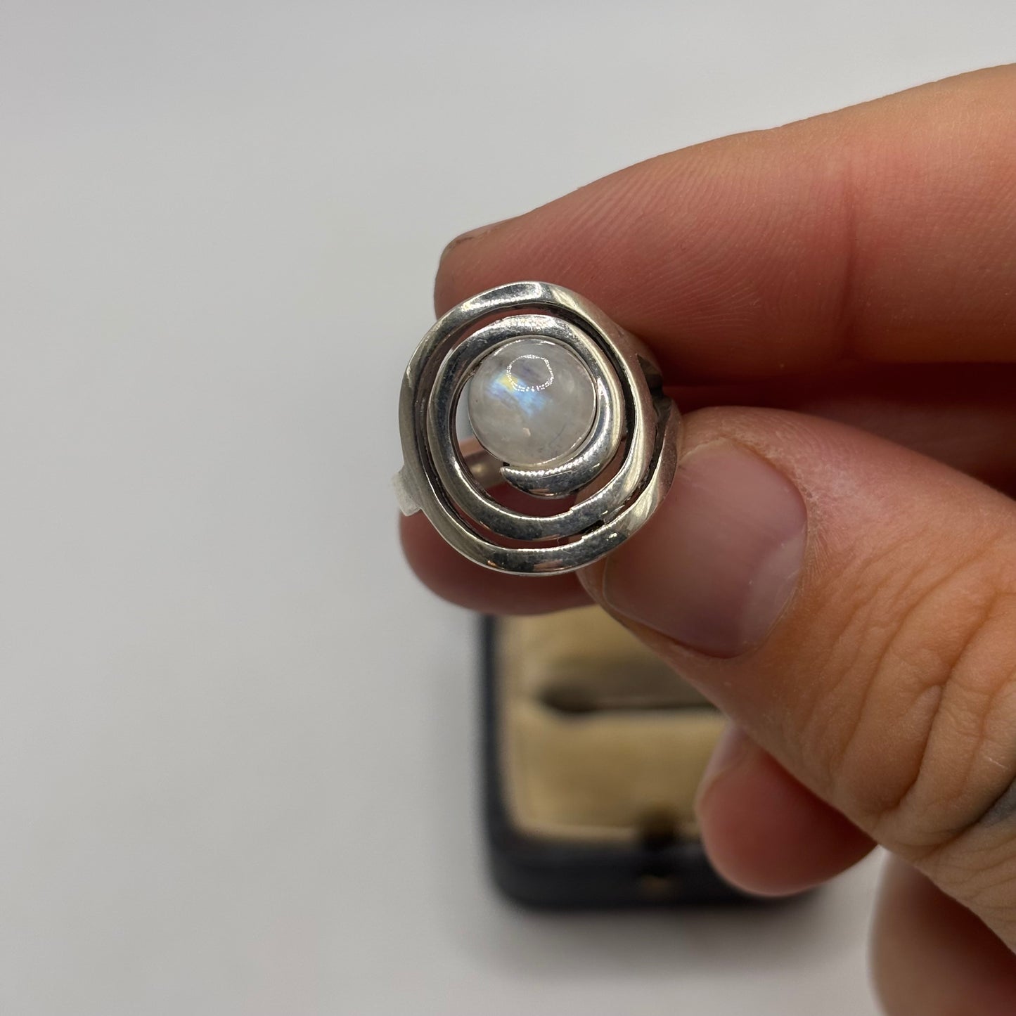 Silver Moonstone Swirl Ring
