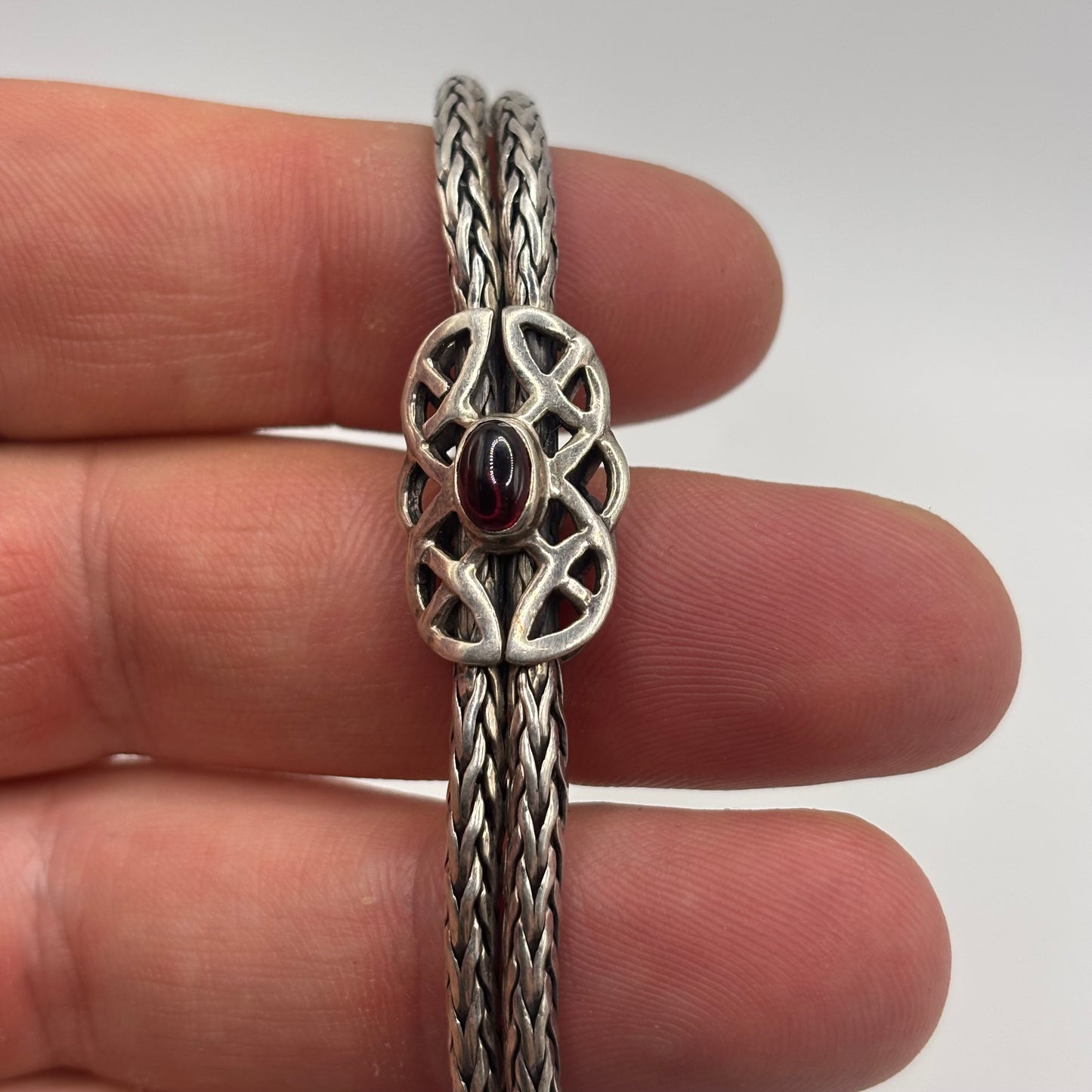 Silver 7”-7.5” Celtic Garnet Bracelet