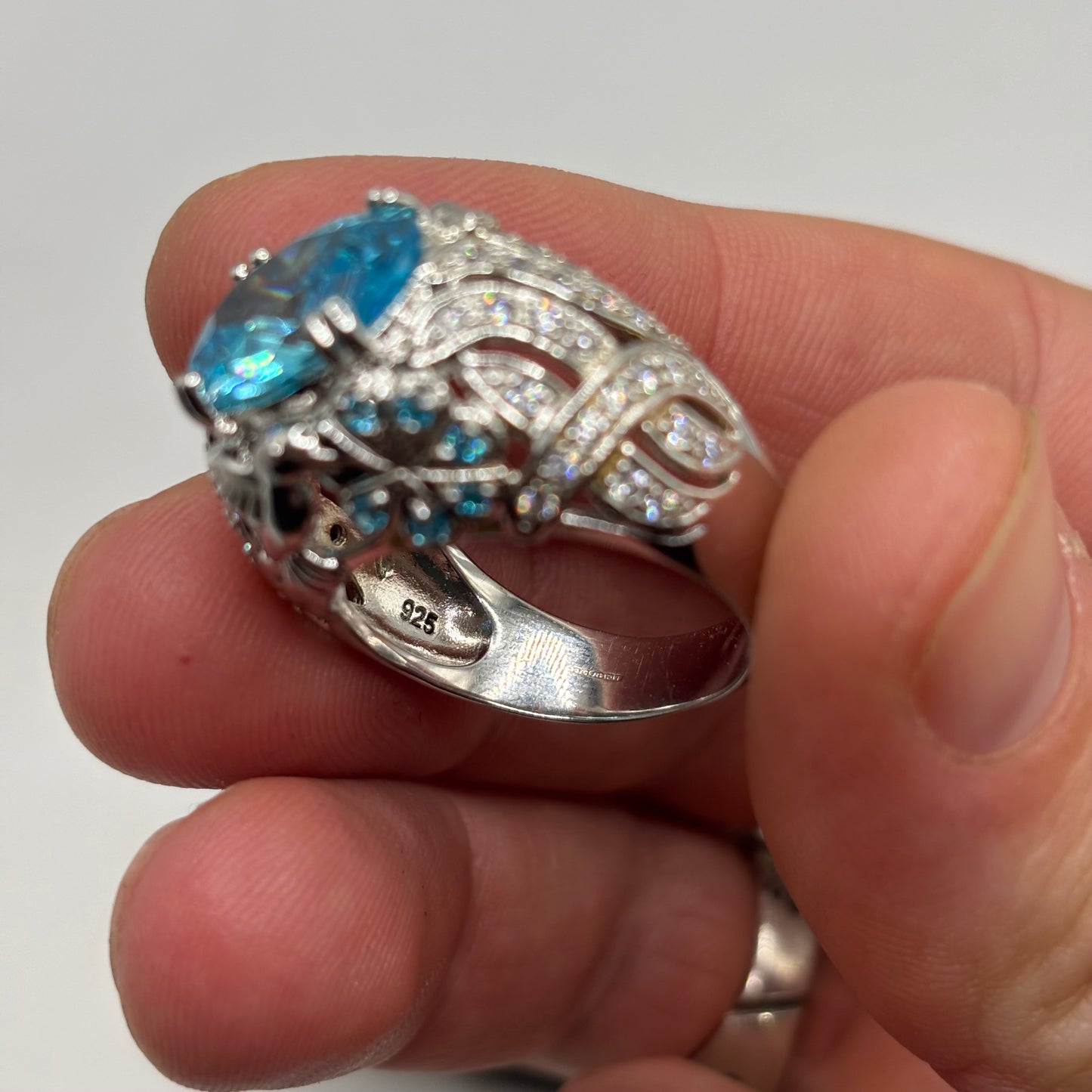 Silver Blue Cocktail CZ Ring (S)