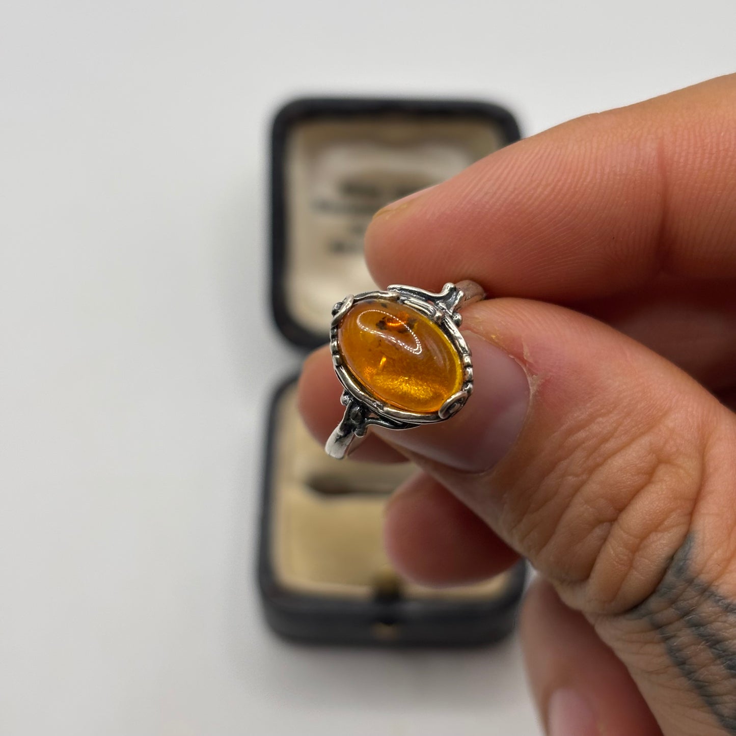 Silver Amber Ring