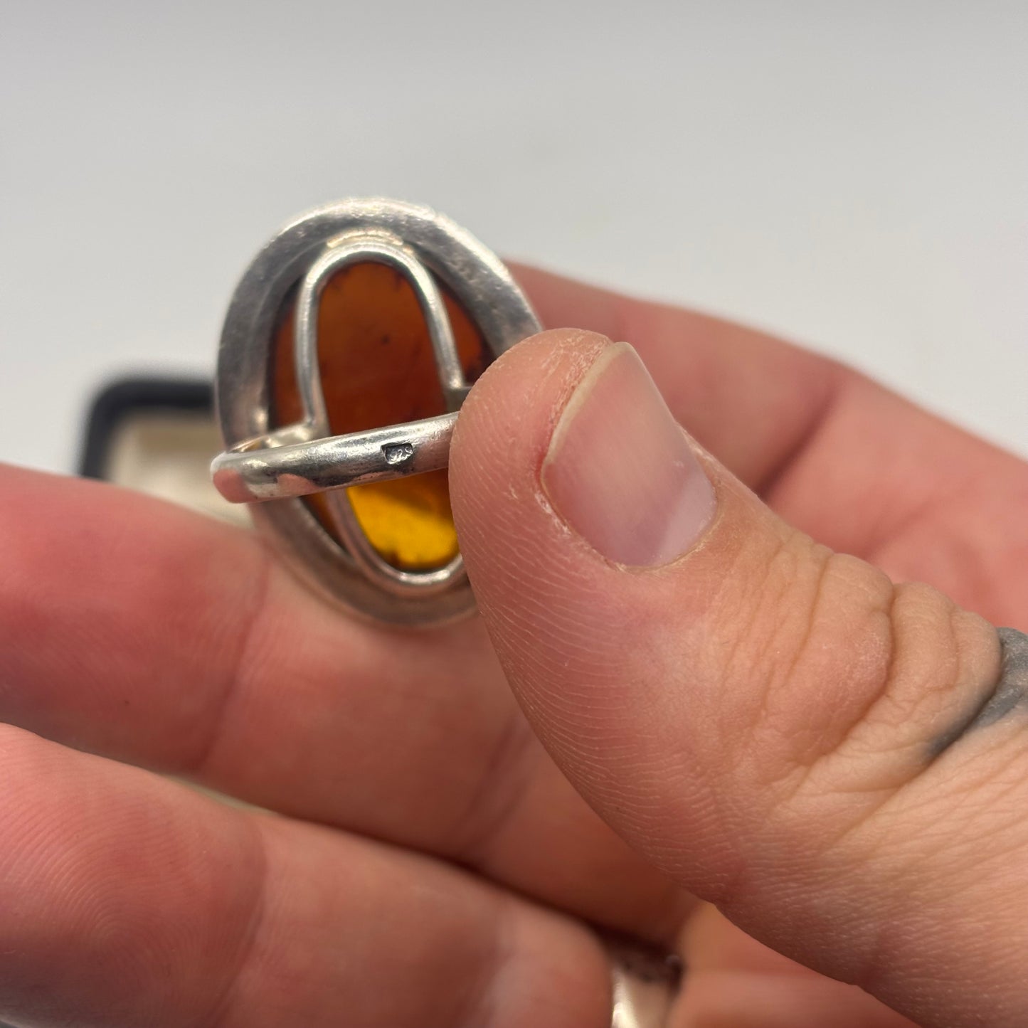 Silver Large Amber Ring (P)