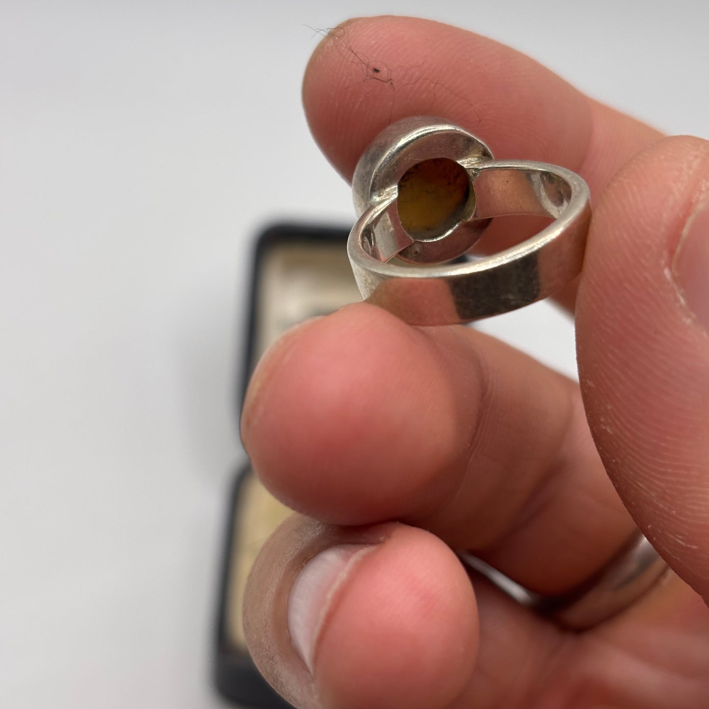 Silver Amber Ring (L)