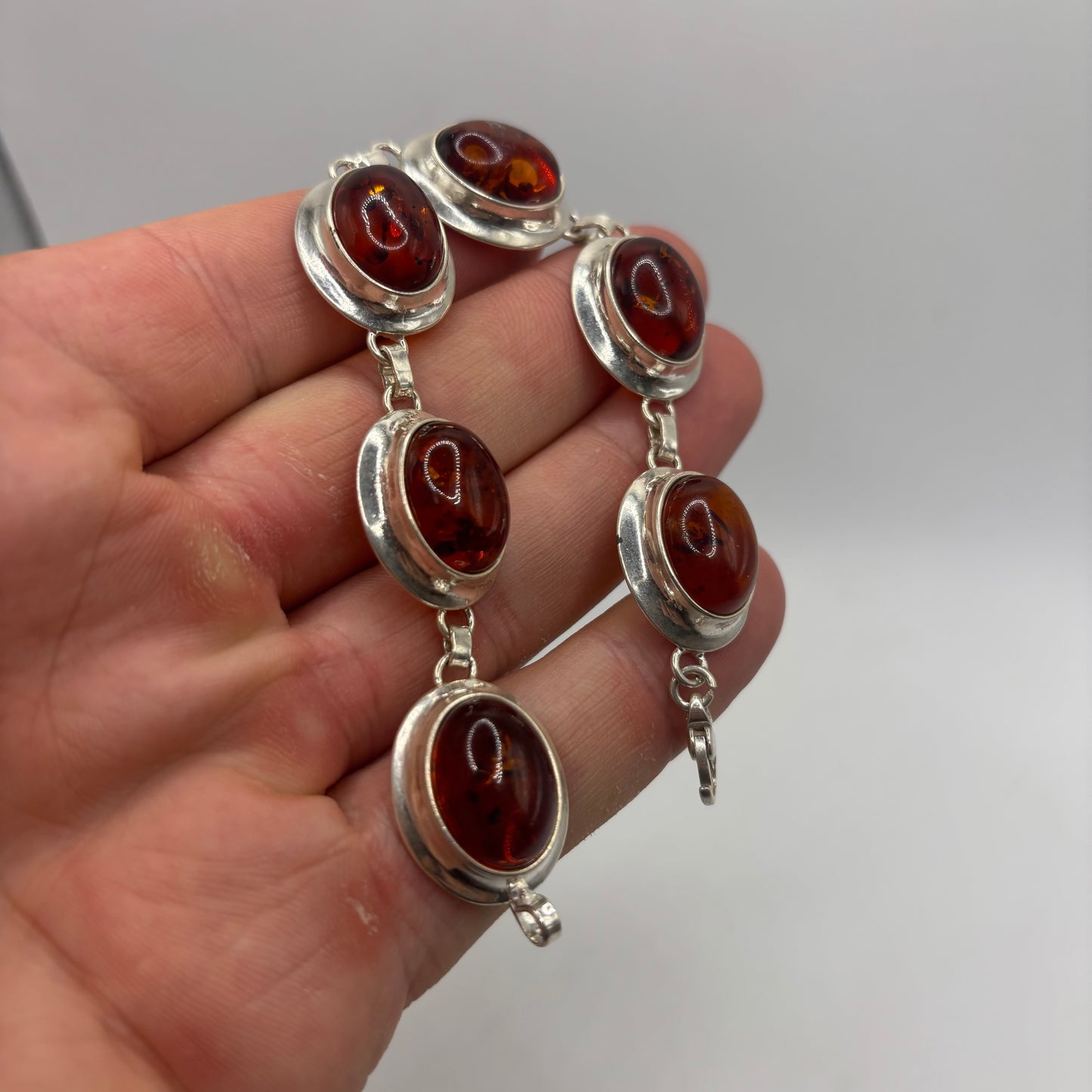 Silver 7.5” Amber Bracelet