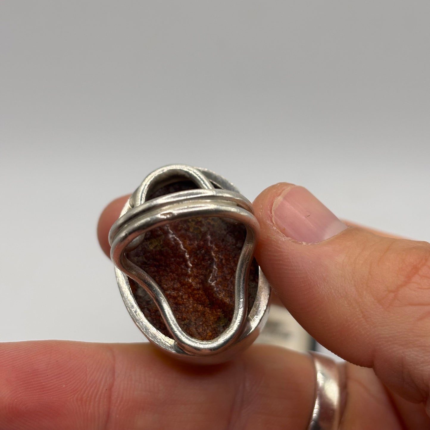 Silver Chunky Amber Ring