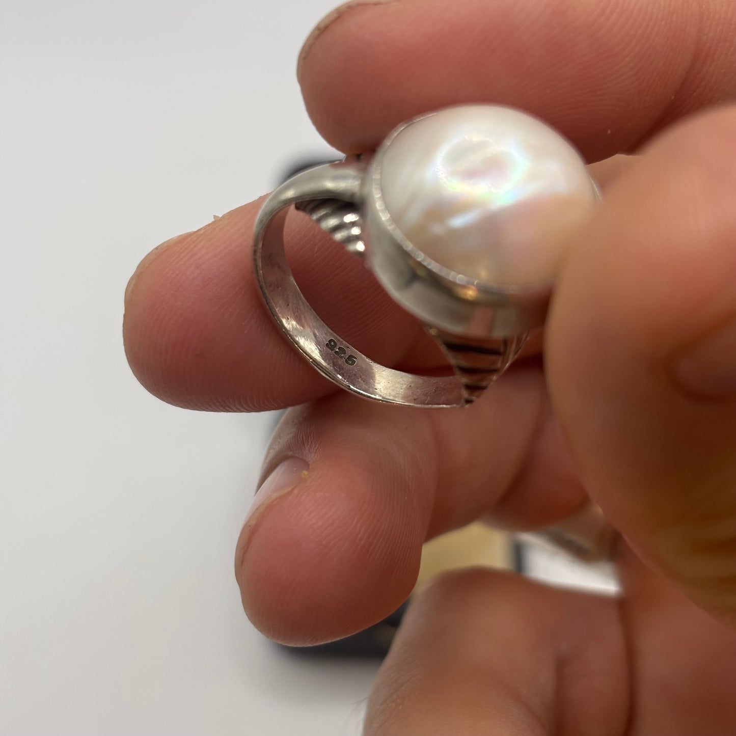 Silver Pearl Feather Ring