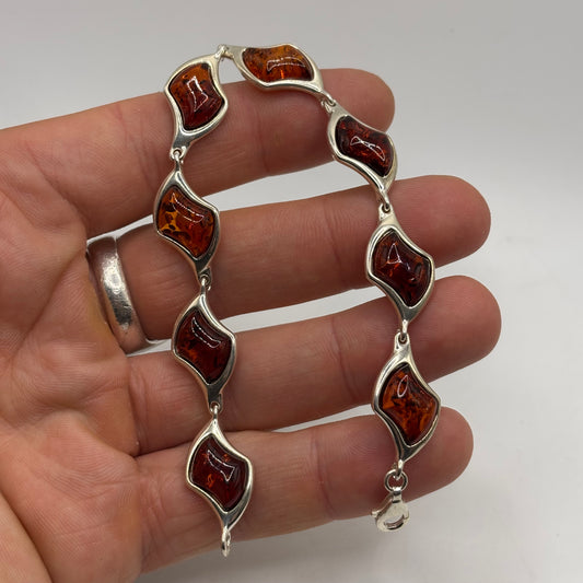 Silver 7.5” Amber Bracelet
