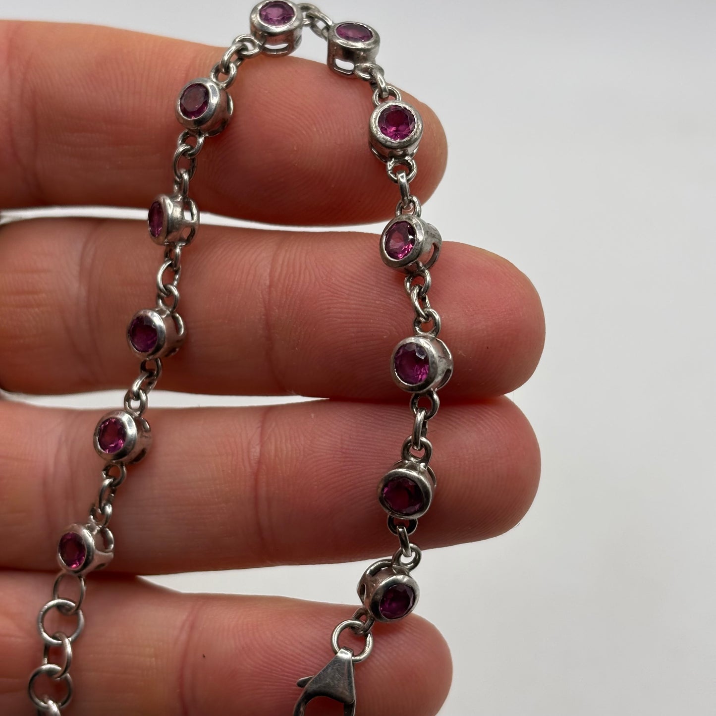 Silver 6”-7” Pink CZ Bracelet