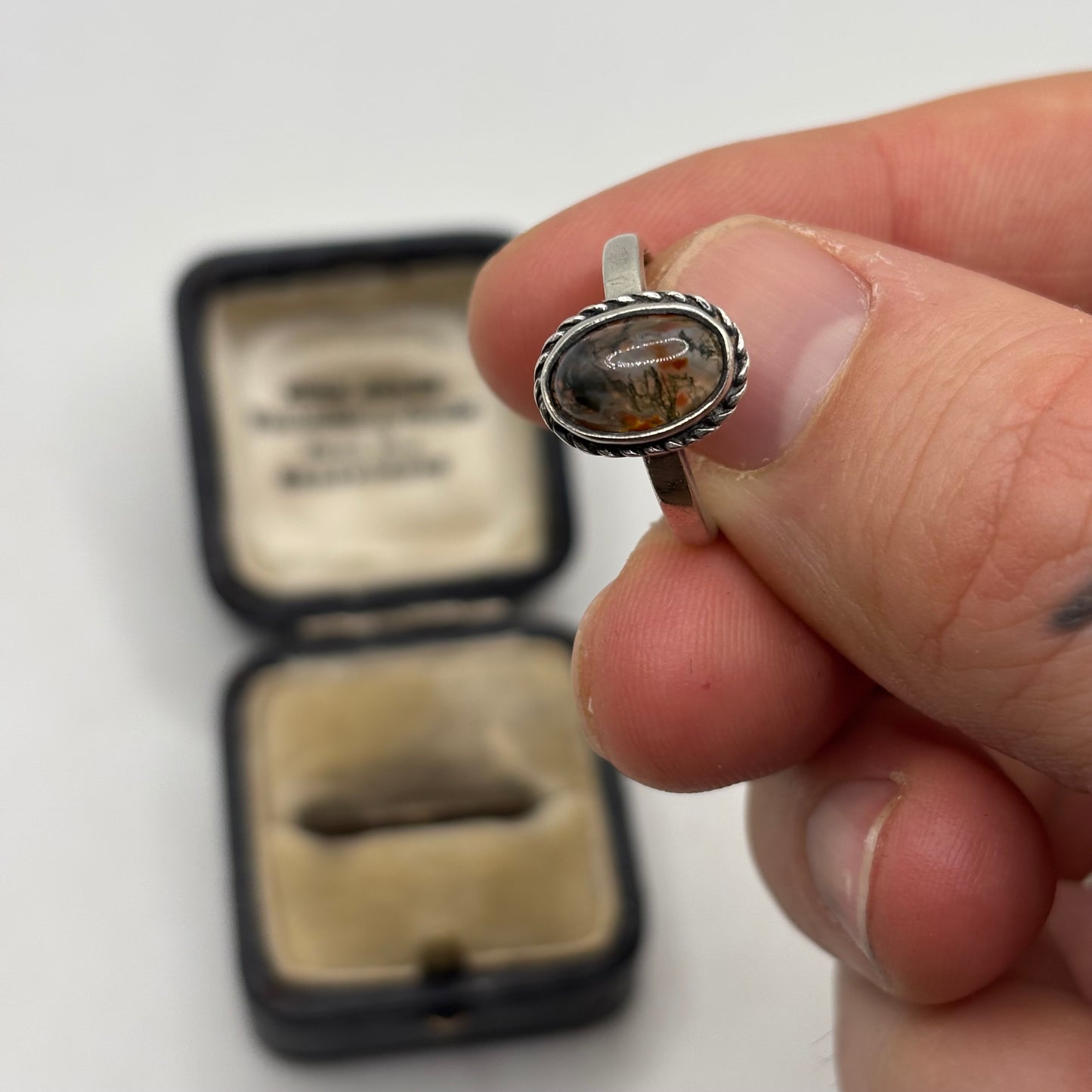 Silver Vintage Moss Agate Ring