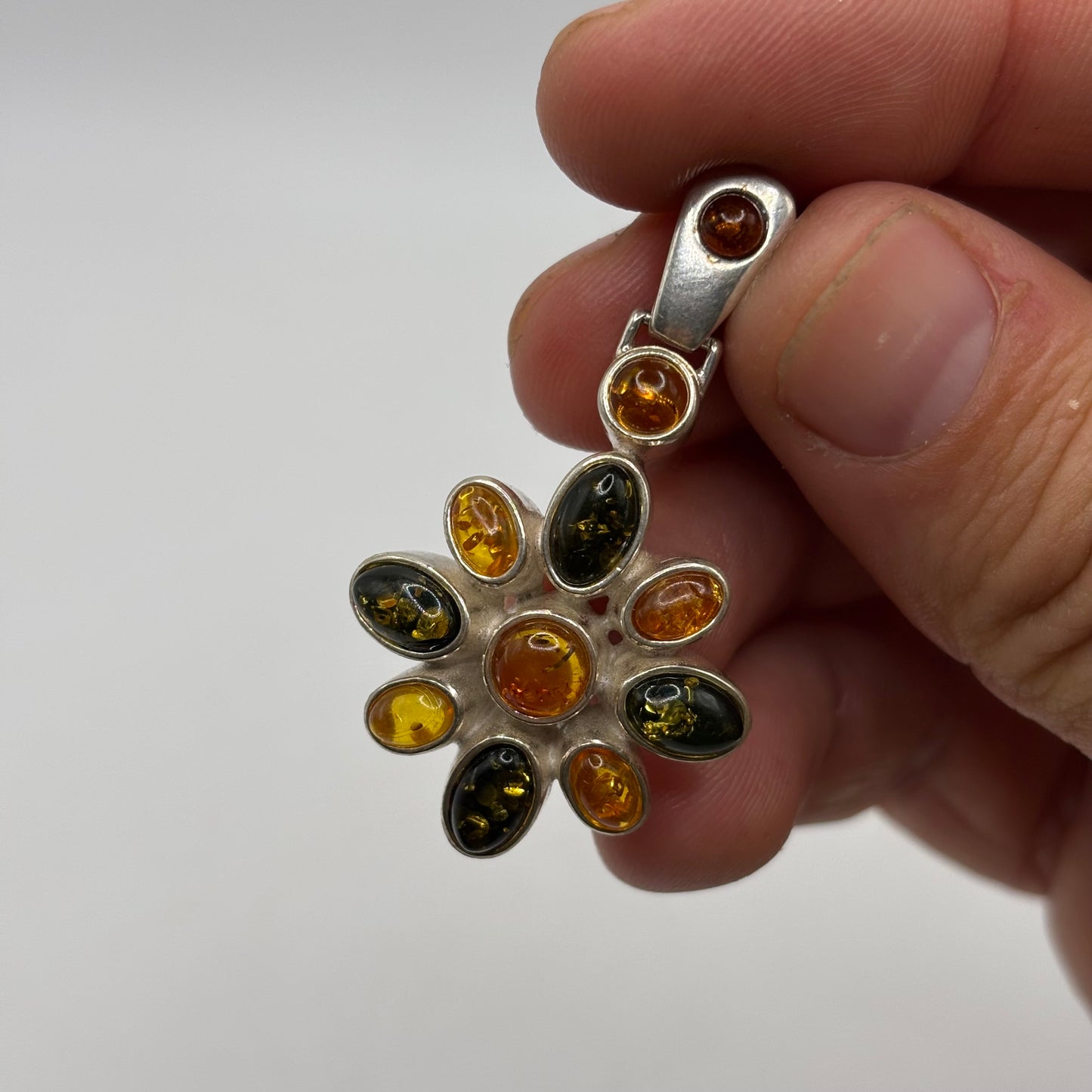 Silver Mixed Amber Pendant