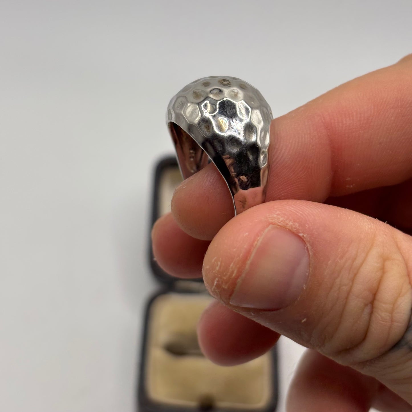 Silver Hammered Dome Ring