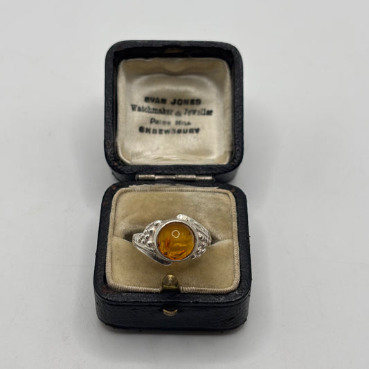 Silver Amber Ring