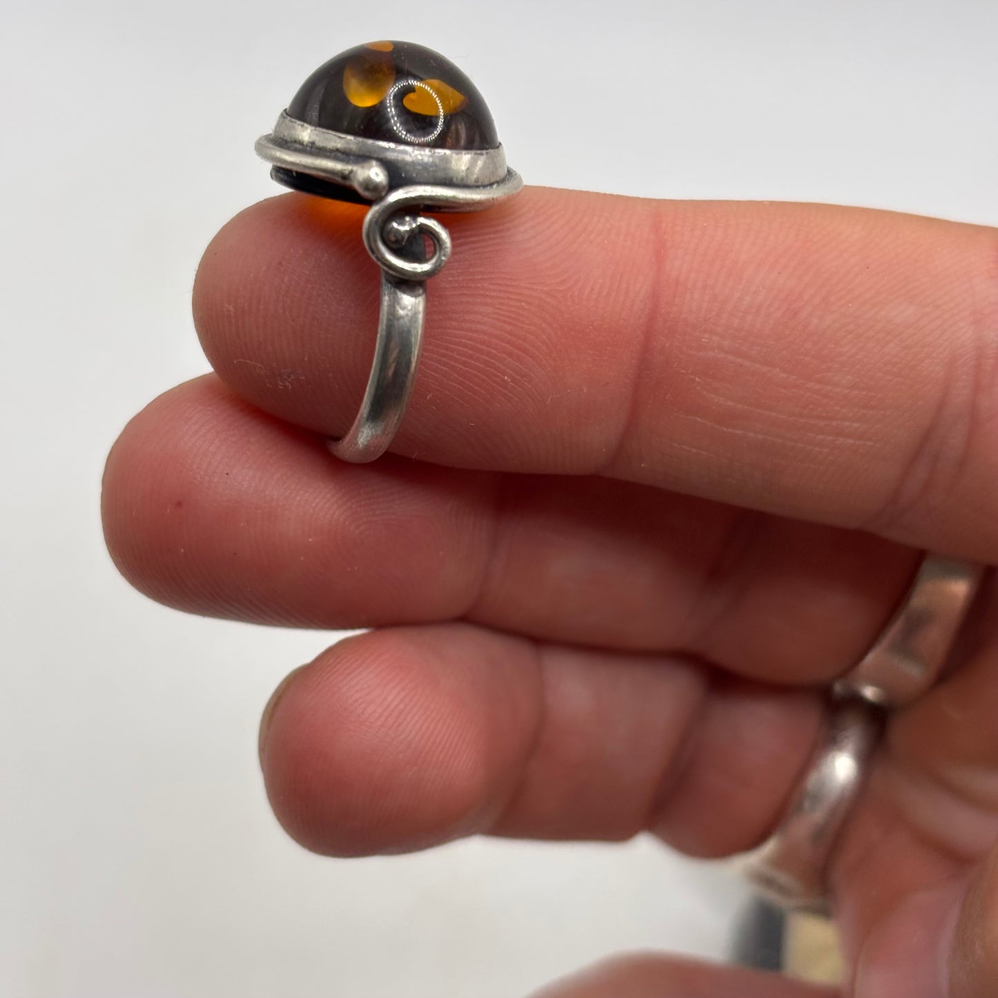 Silver Amber Ring (L)