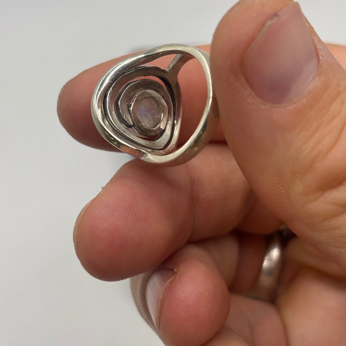Silver Moonstone Swirl Ring