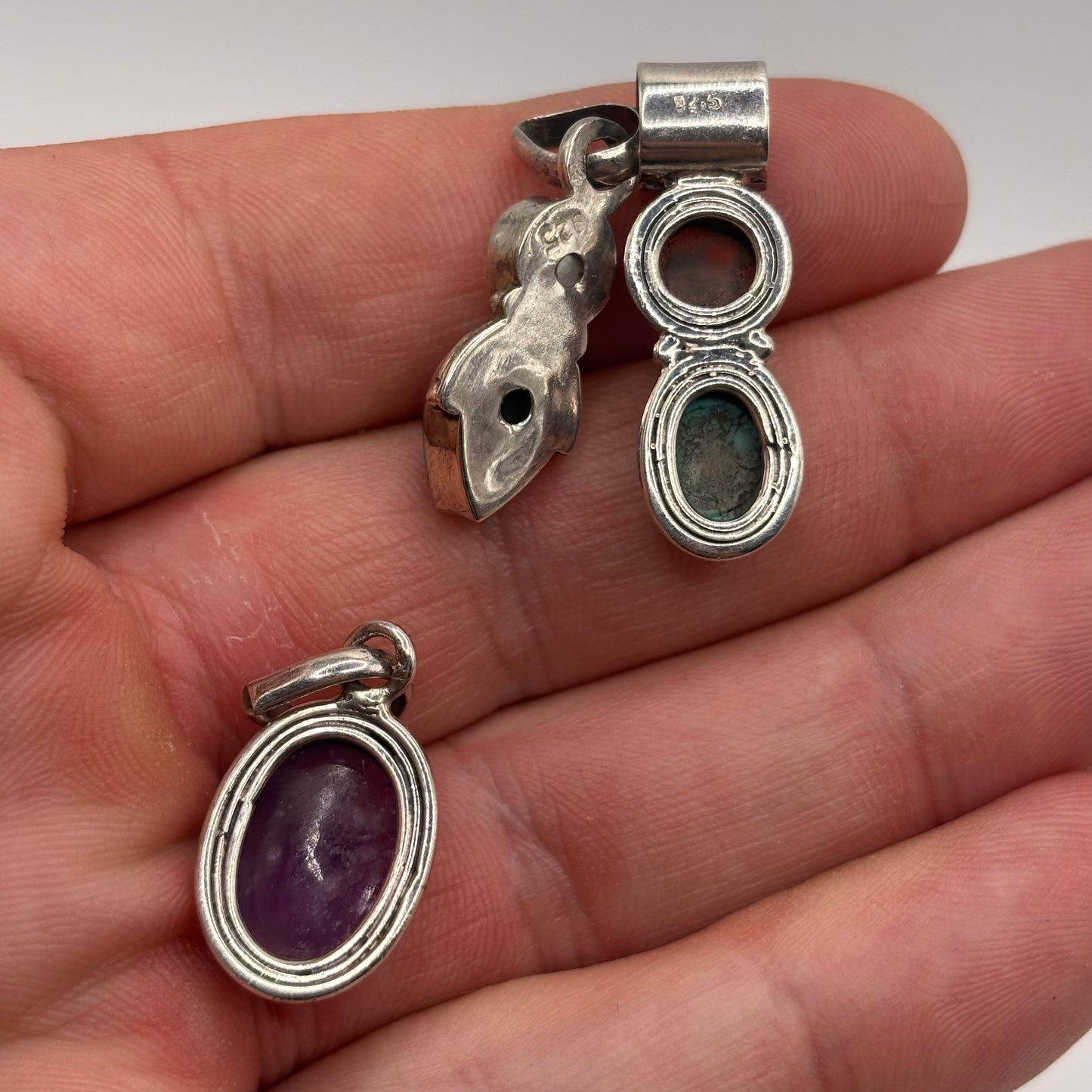 3x Silver Gem Pendants