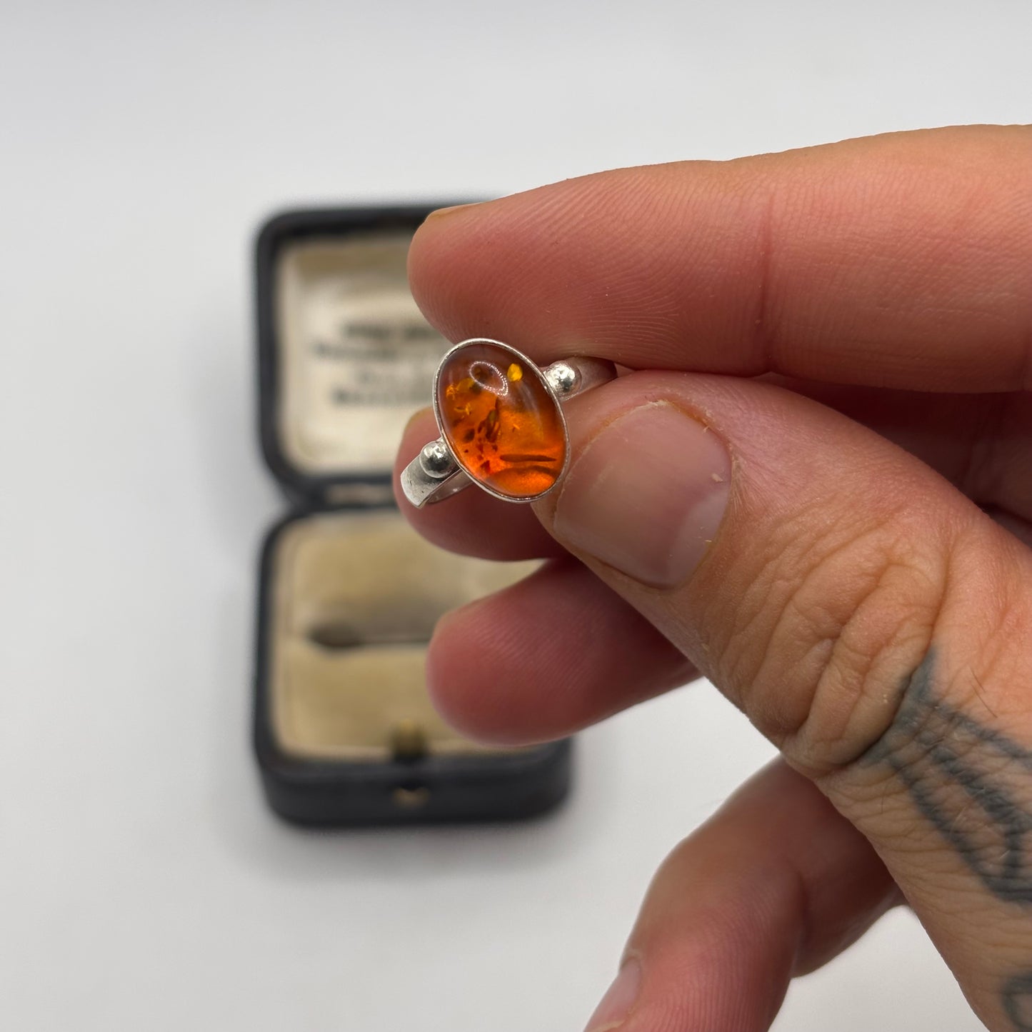 Silver Amber Ring