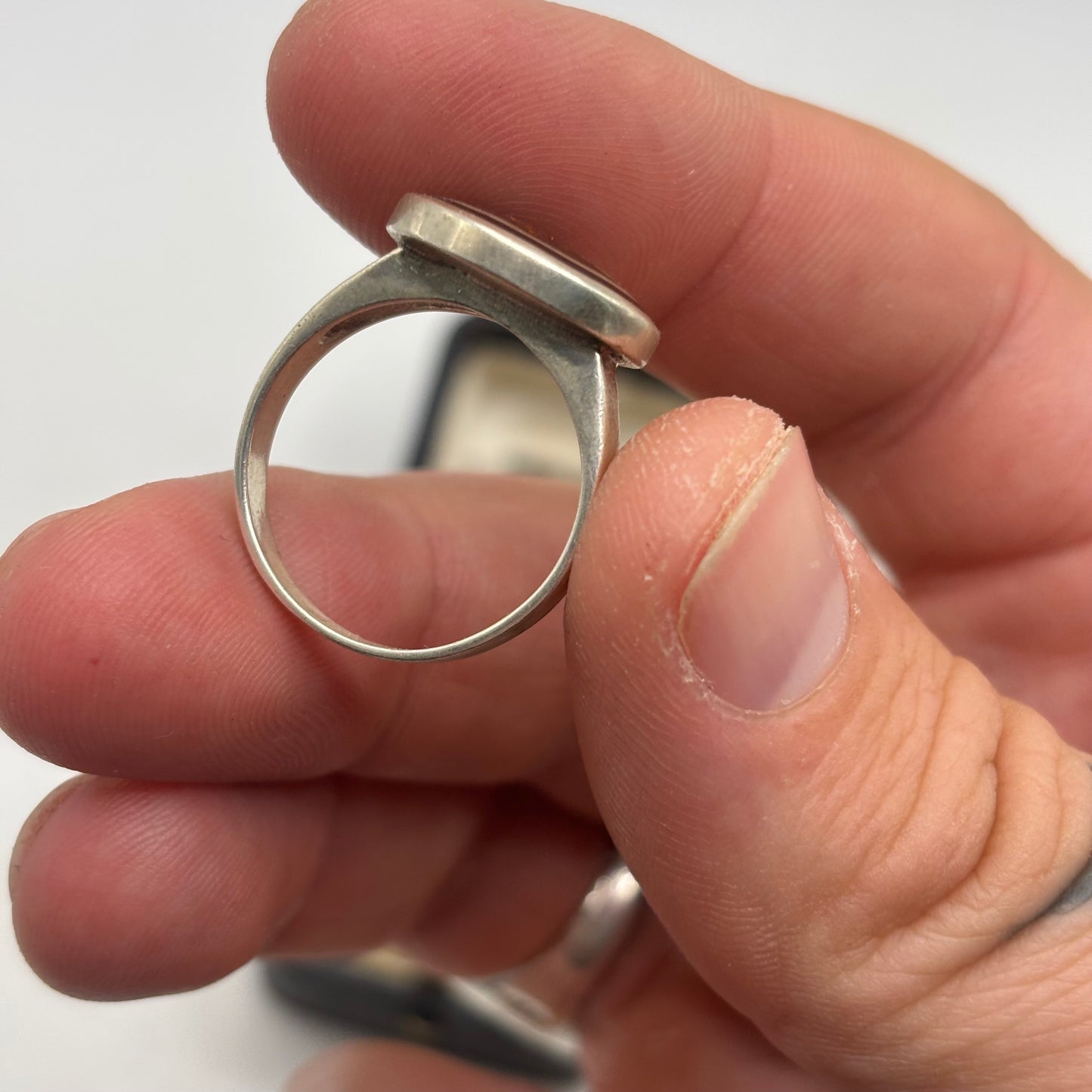Silver Amber Inlayed Ring (R)