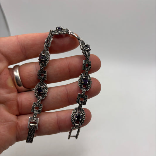 Silver 7.5” Amethyst & Marcasite Bracelet