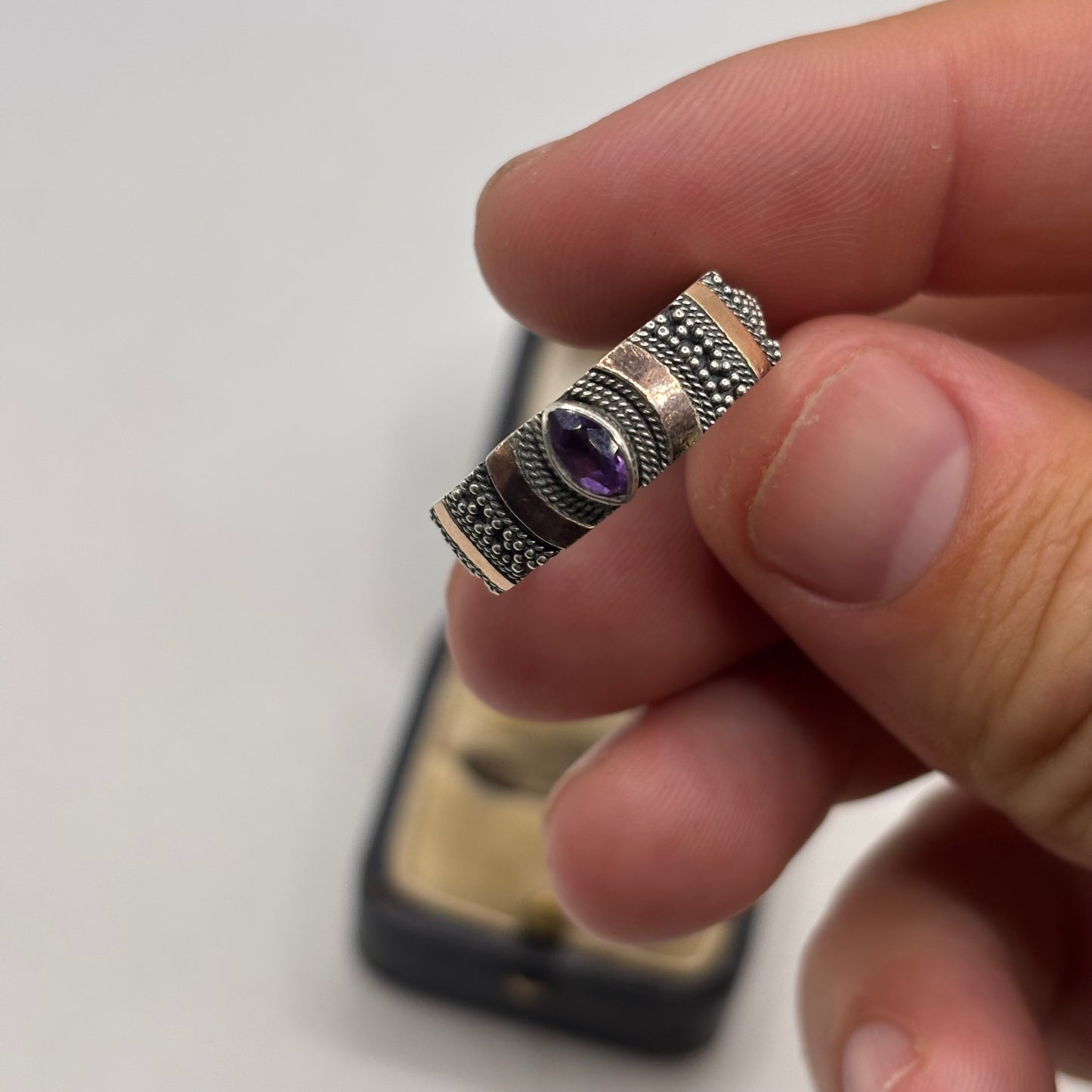 Silver Indian Gold On Silver Amethyst Ring (S)