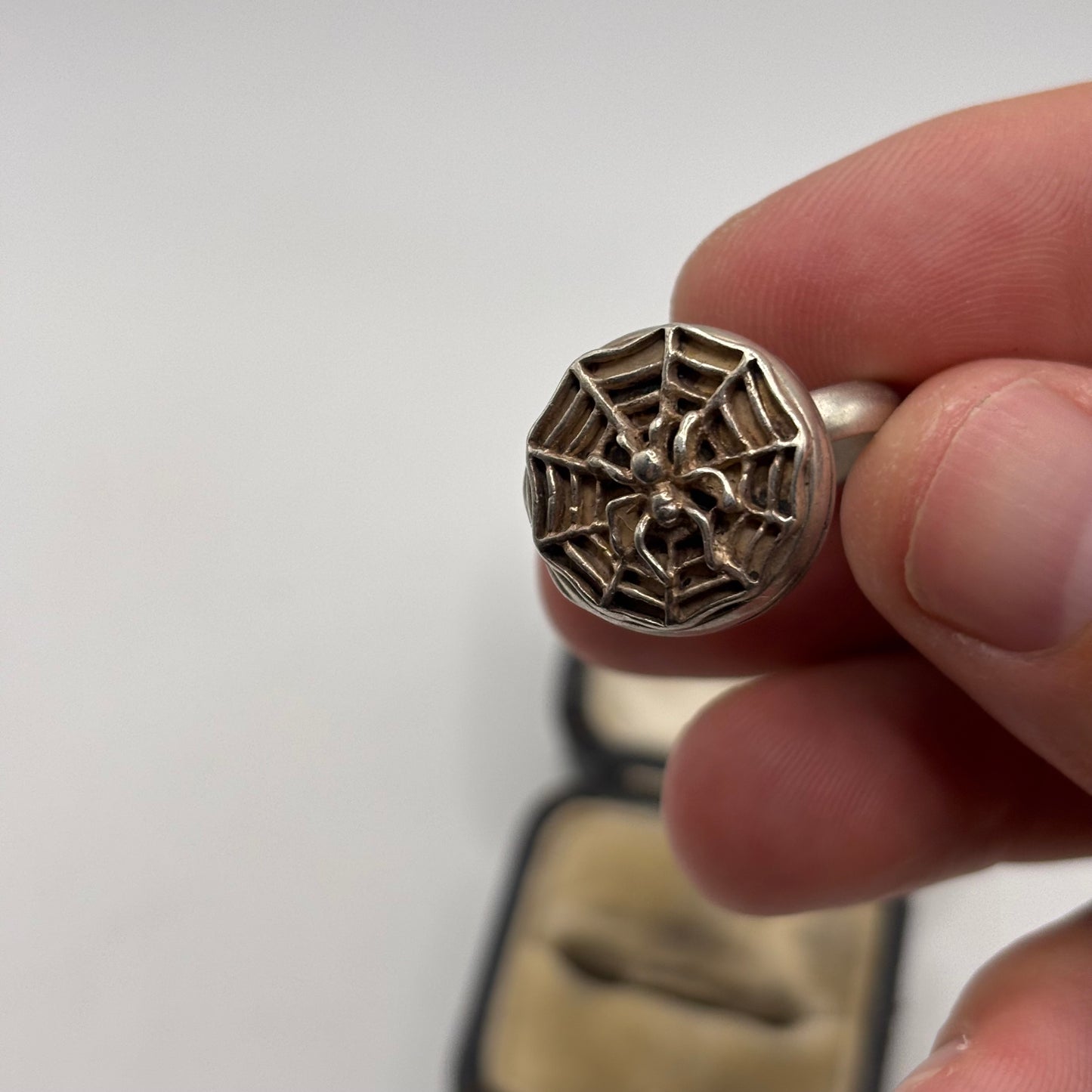 Silver Spider Web Locket Ring (Q)