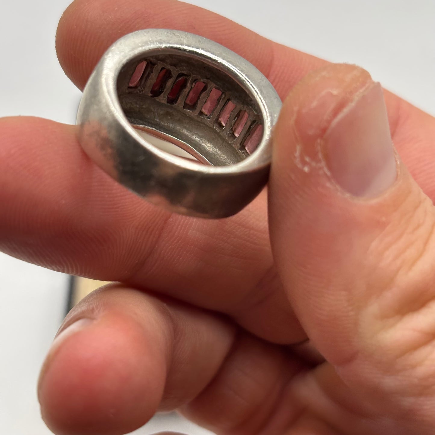 Silver Heavy Pink CZ Ring