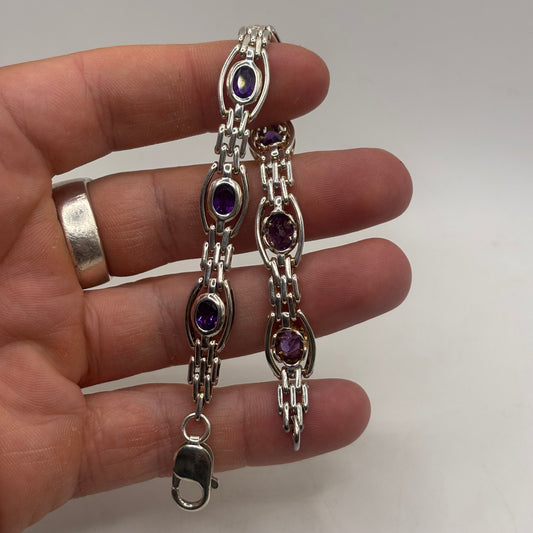 Silver 8” Amethyst Bracelet