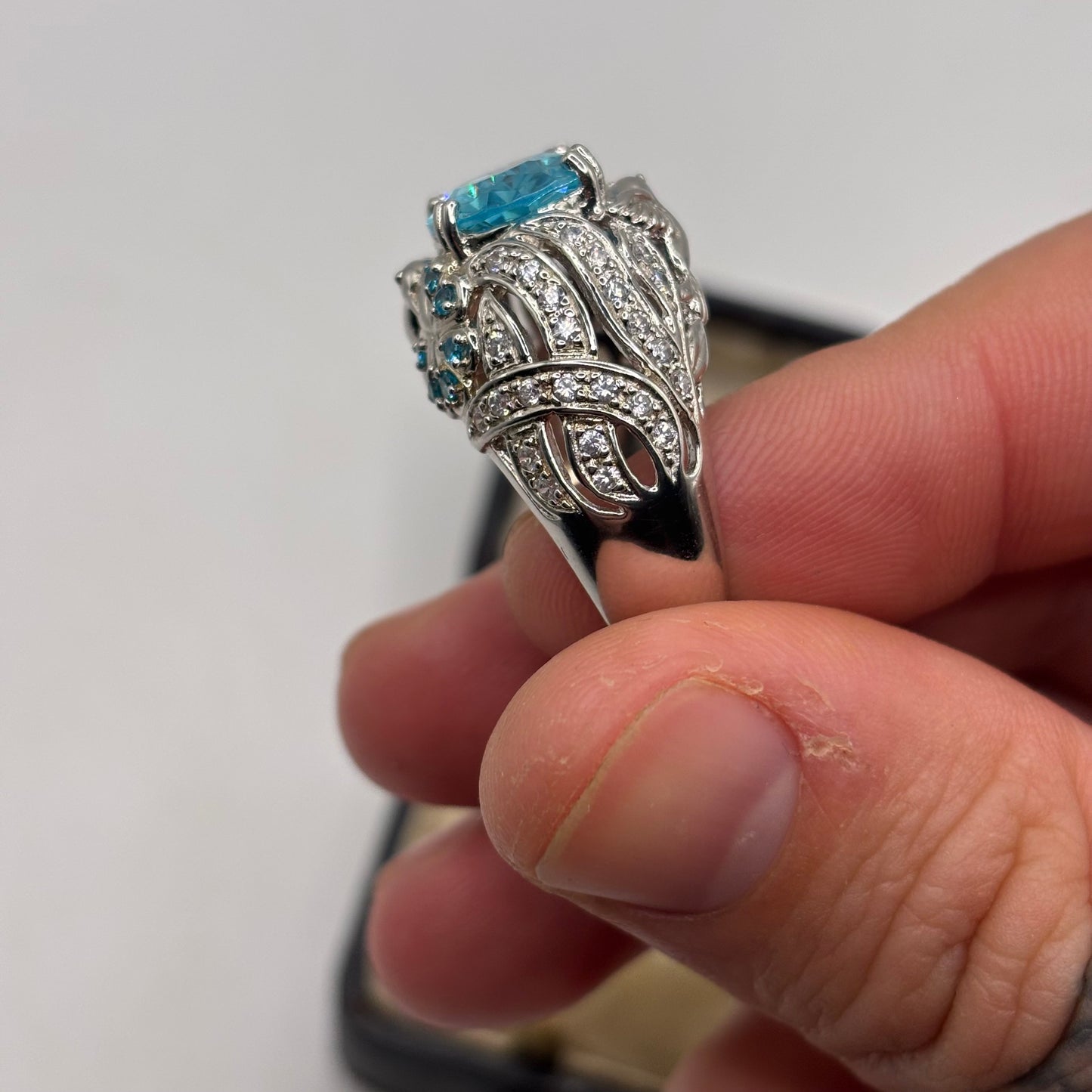 Silver Blue Cocktail CZ Ring (S)