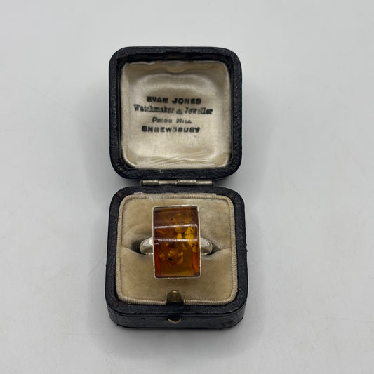 Silver Amber Ring