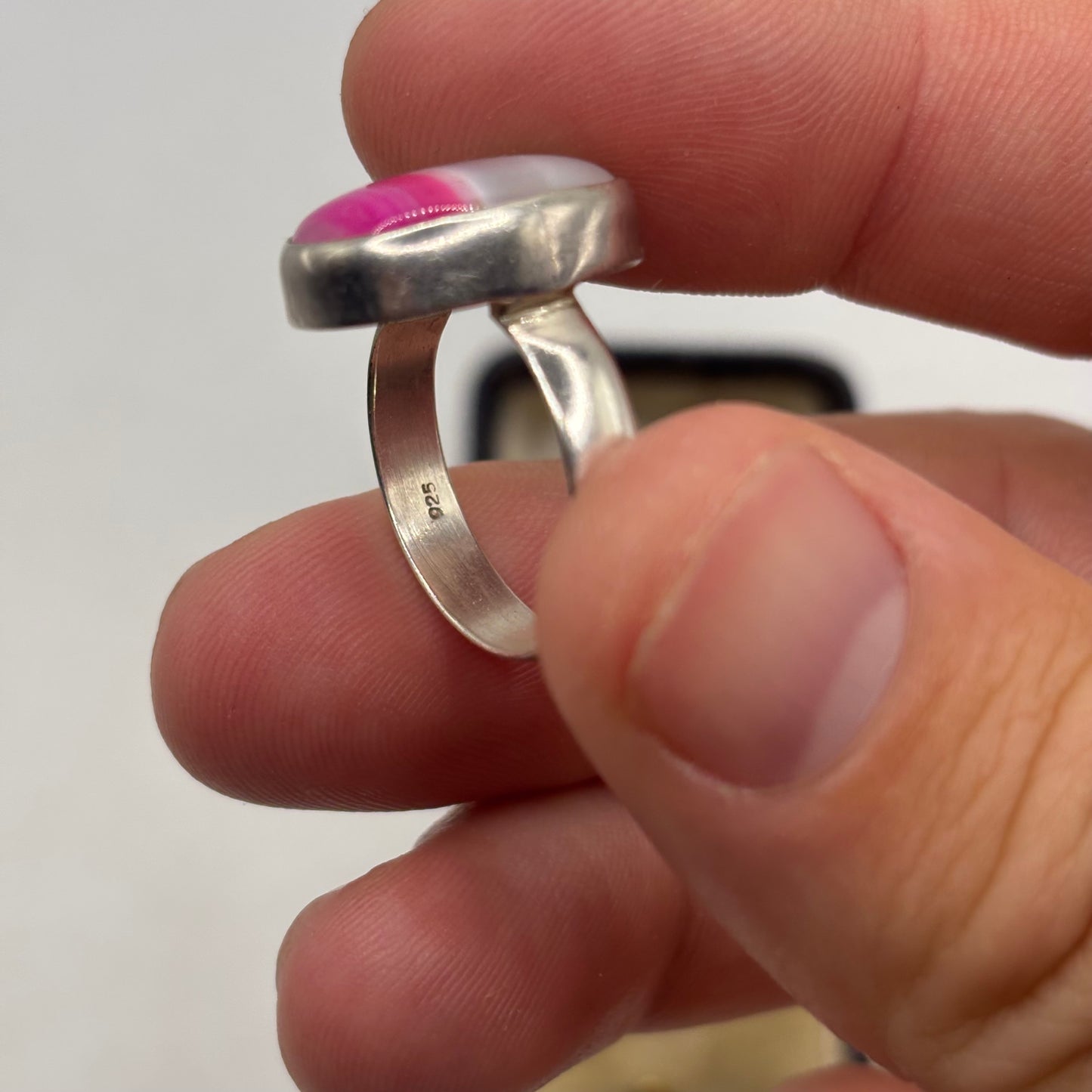 Silver Pink Agate Ring (Q)