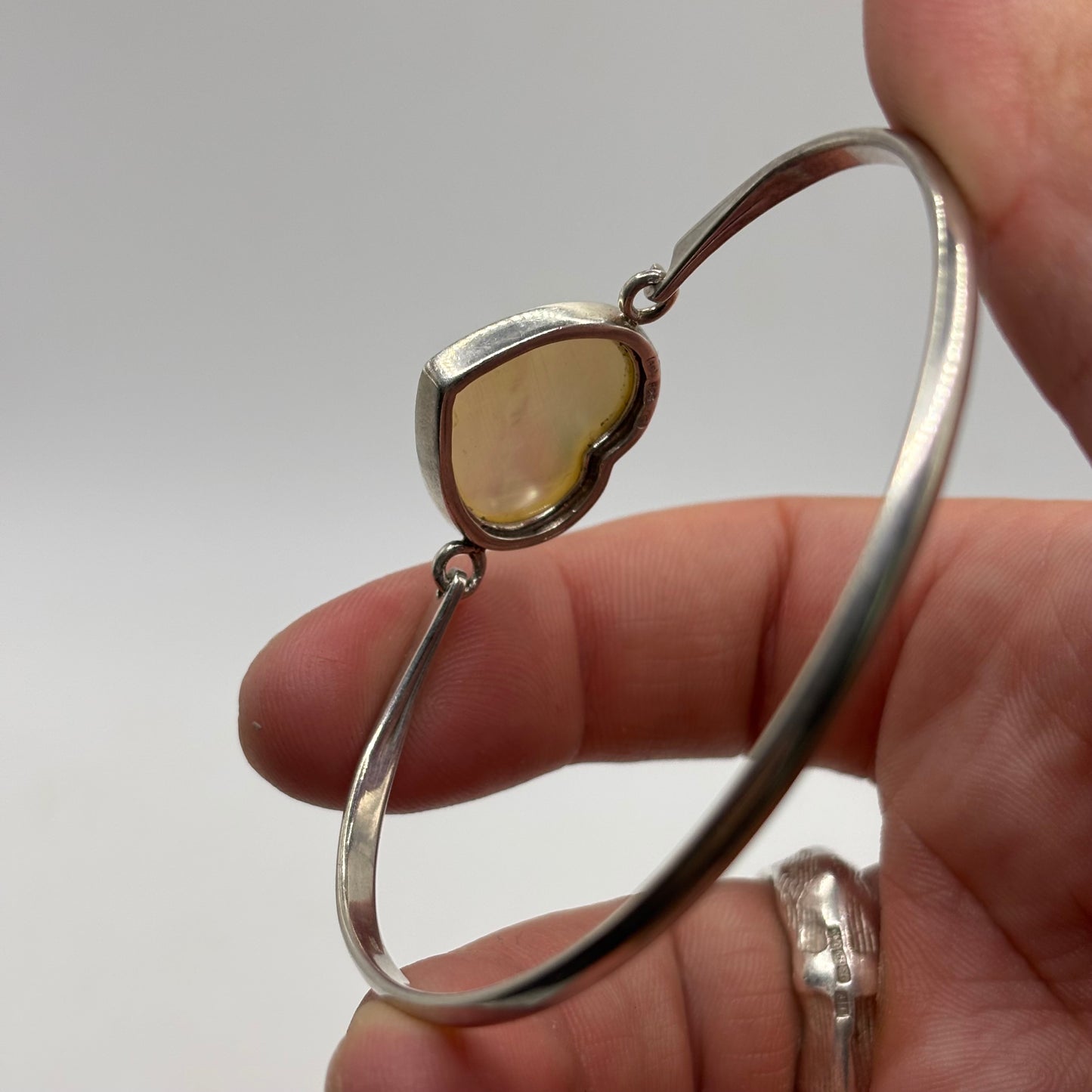 Silver Pearl Heart Cuff (62mm)