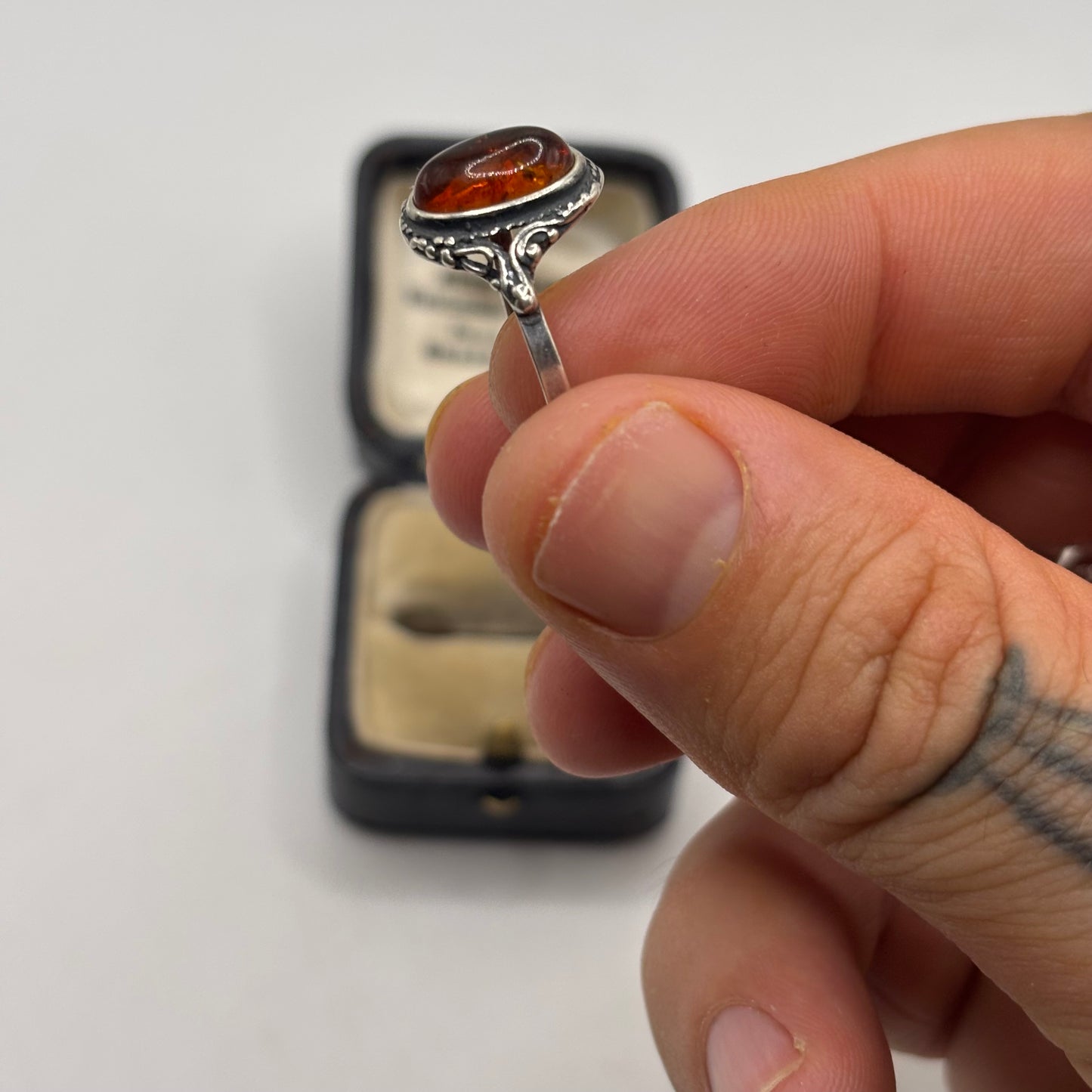 Silver Amber Ring