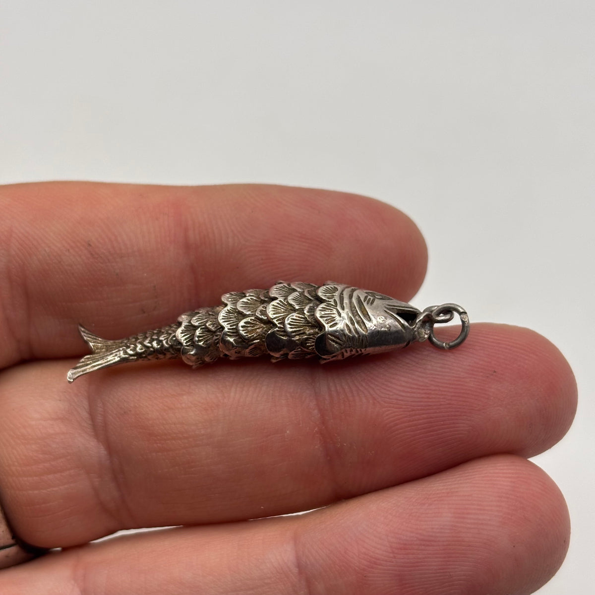 Silver Vintage Articulated Fish Pendant