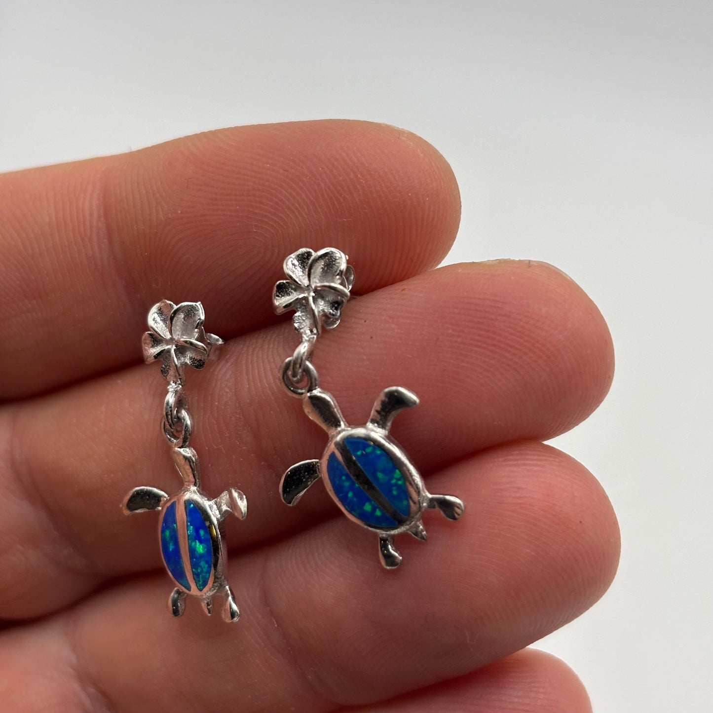 Silver Opal Turtle Earrings