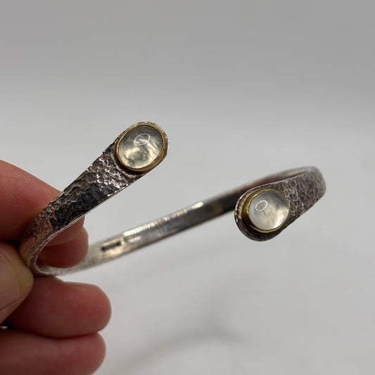 Silver Hammered Moonstone Cuff Bracelet