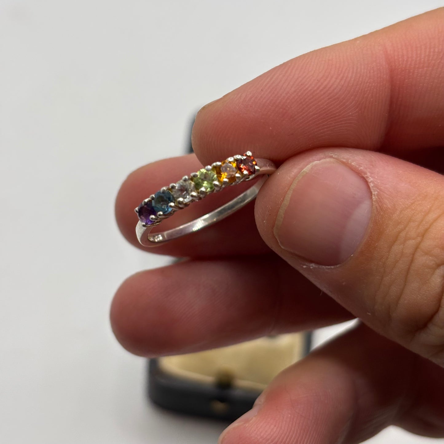 Silver Multi Gem Ring (T 1/2)