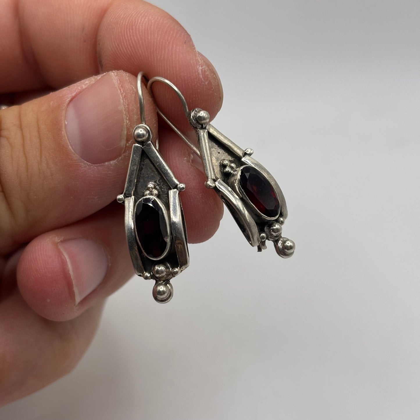 Silver Gothic Garnet Earrings