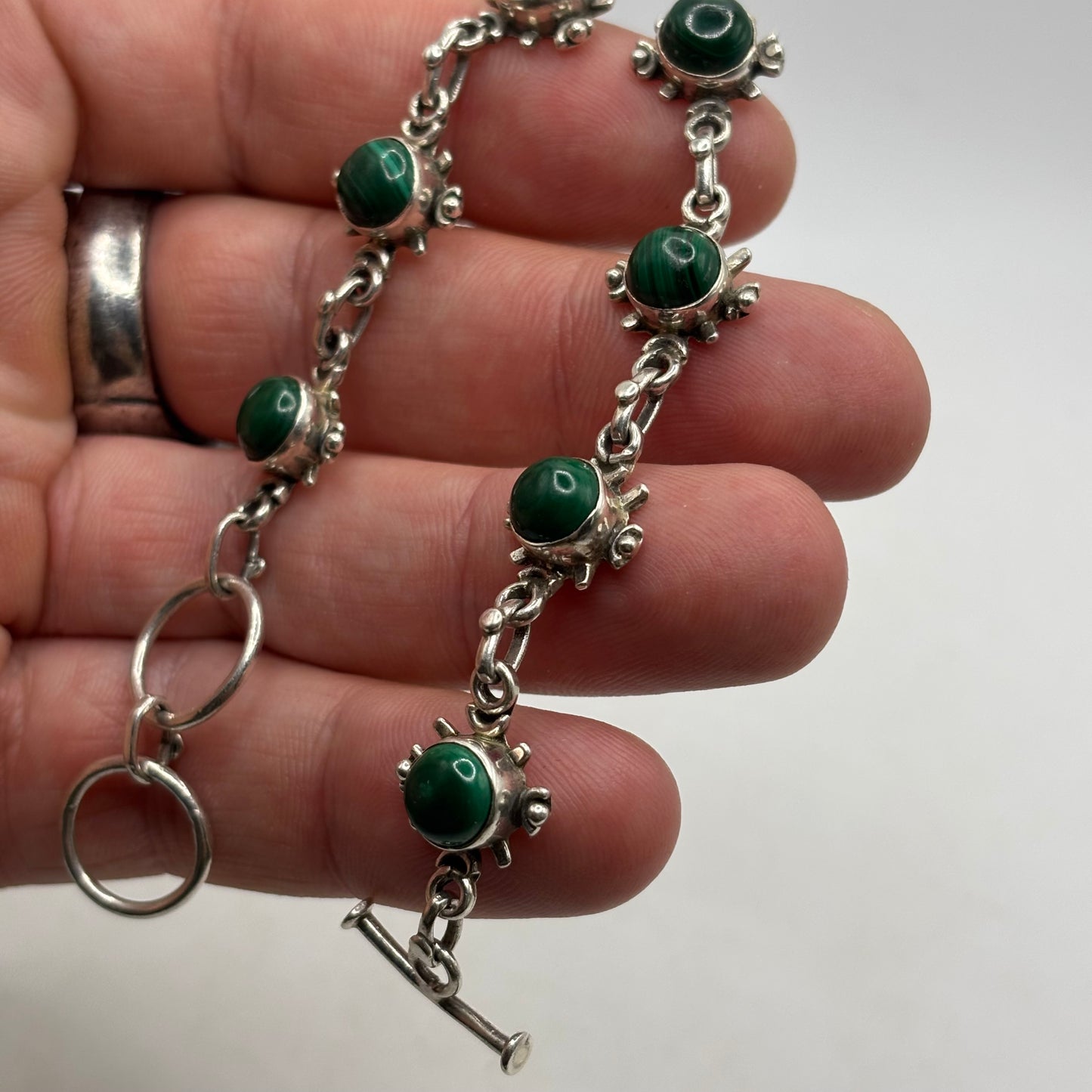 Silver 6.5”-7.5” Malachite Bracelet