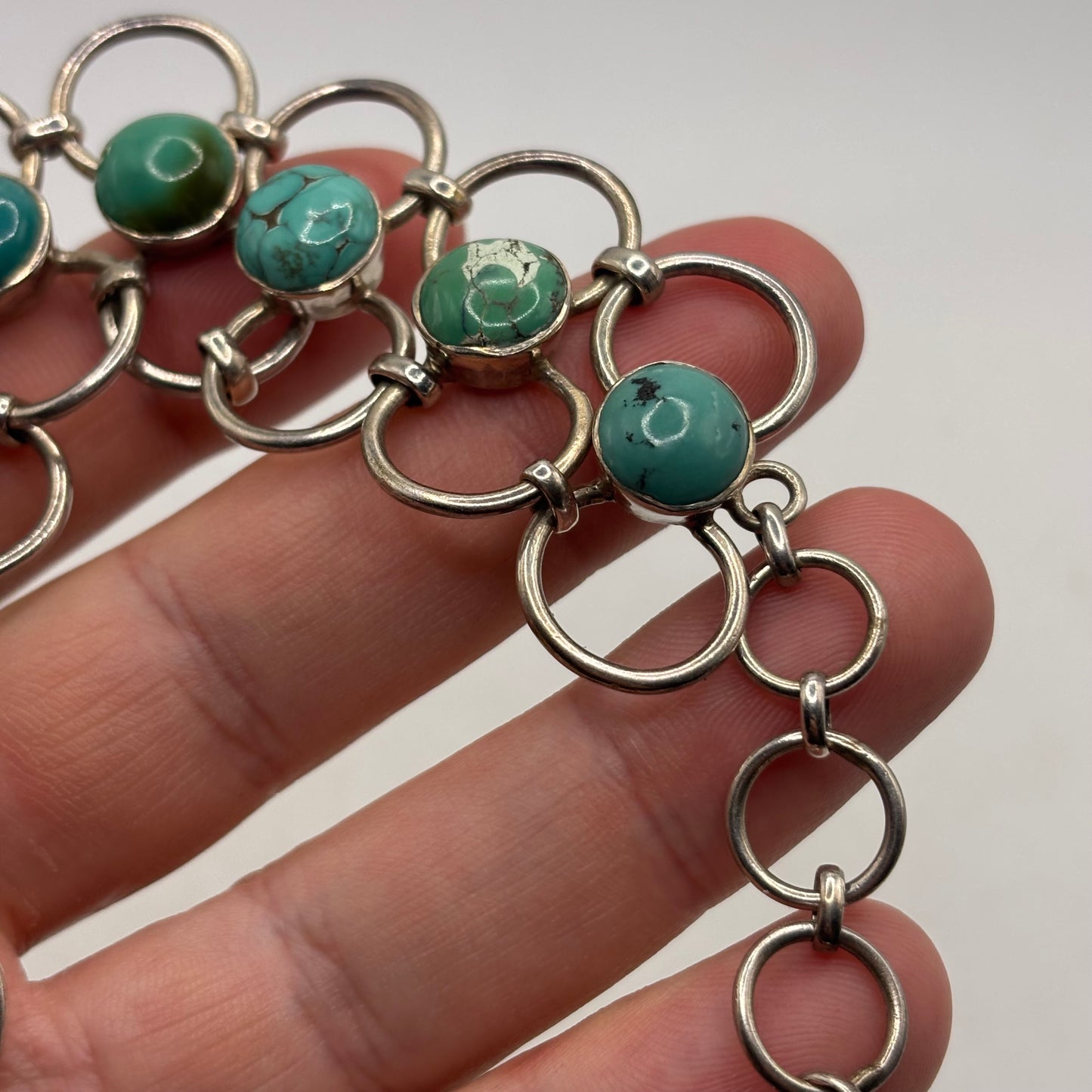 Silver 7”-8.5” Abstract Turquoise Bracelet