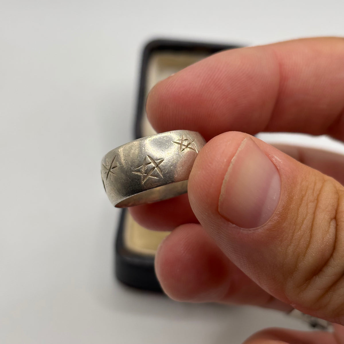Silver Chunky Moon & Star Band Ring (O)