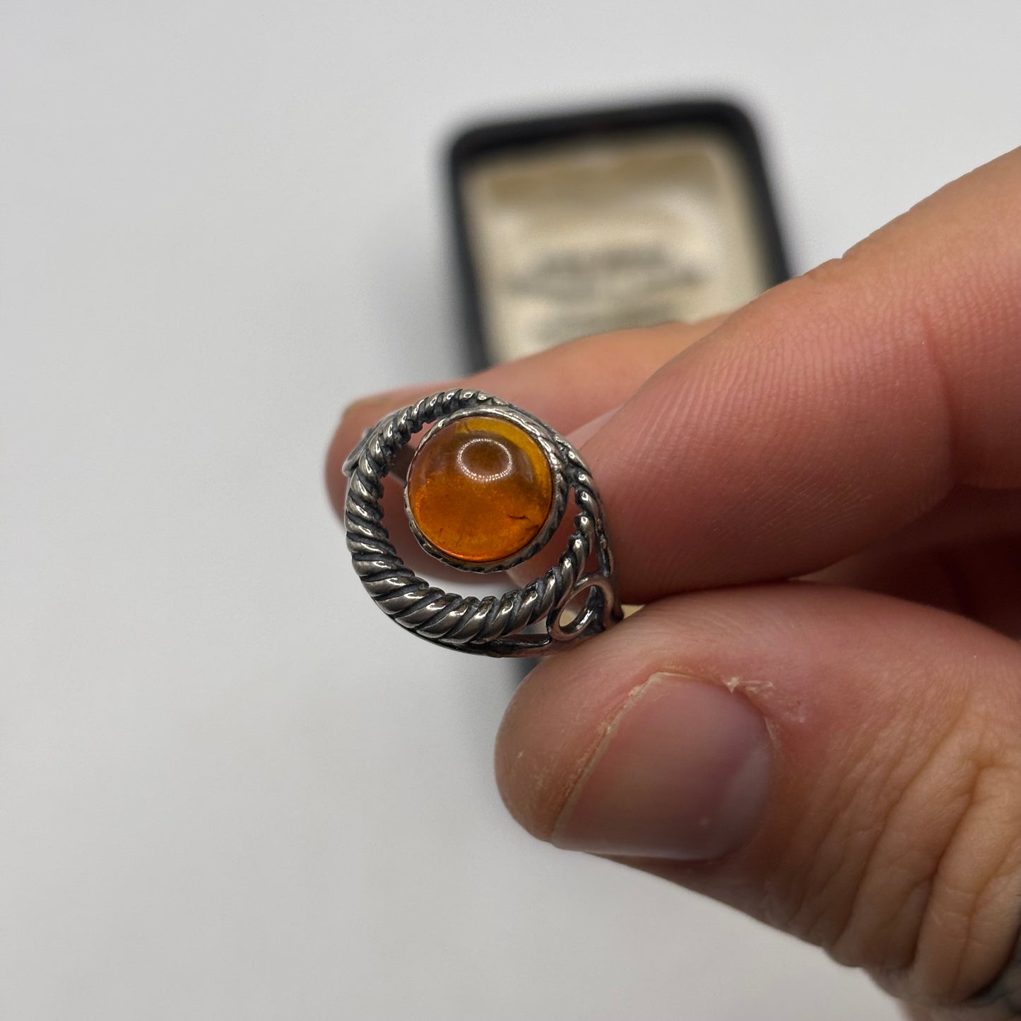 Silver Amber Ring