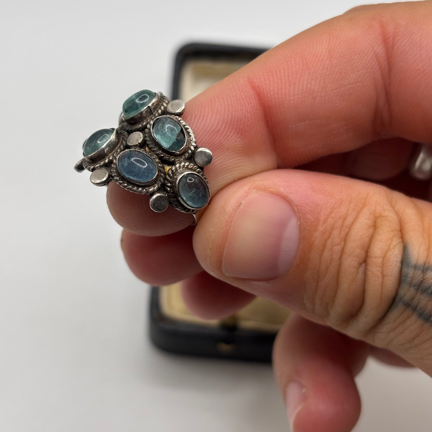 Silver Unusual Blue Stoned Ring (M)
