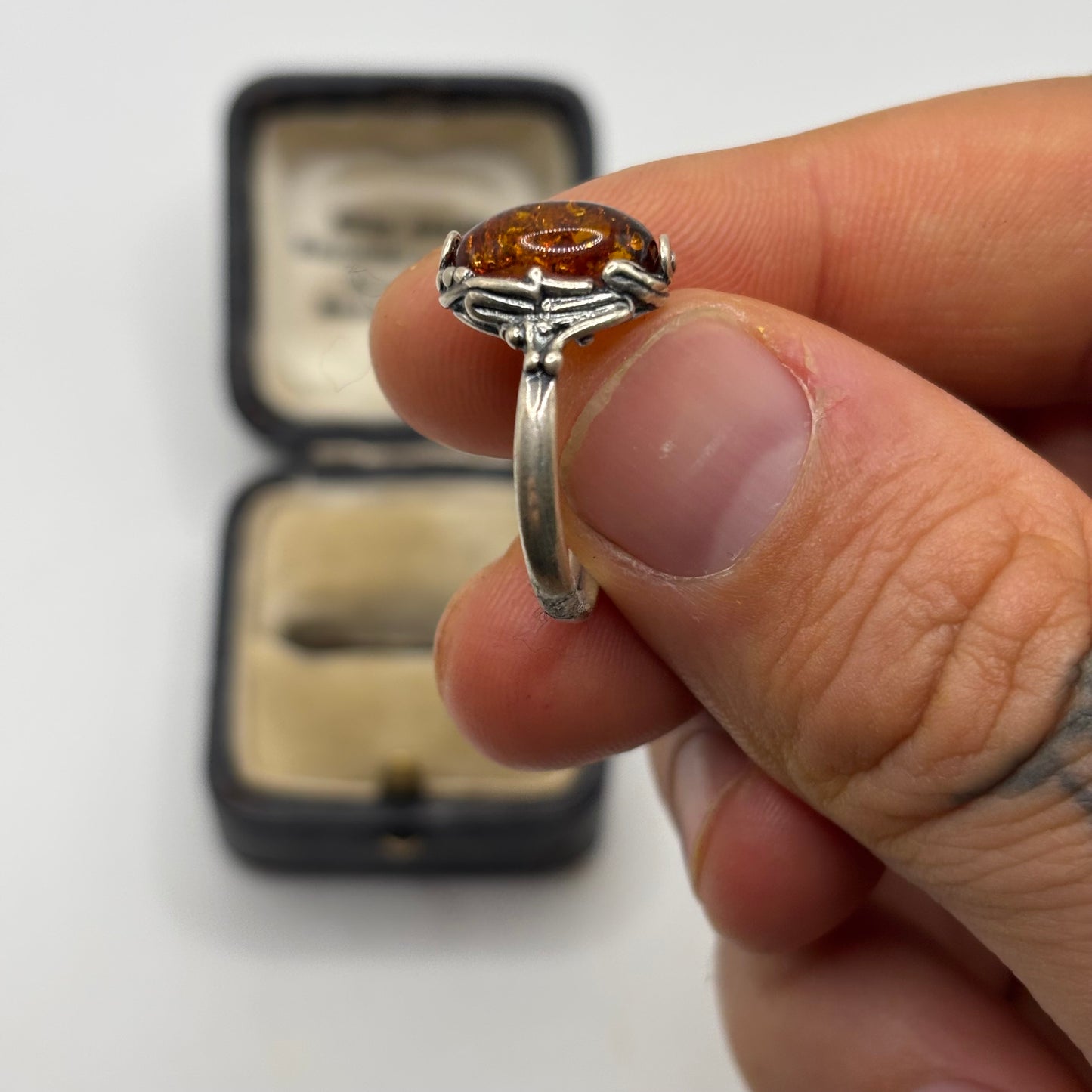 Silver Baltic Amber Ring