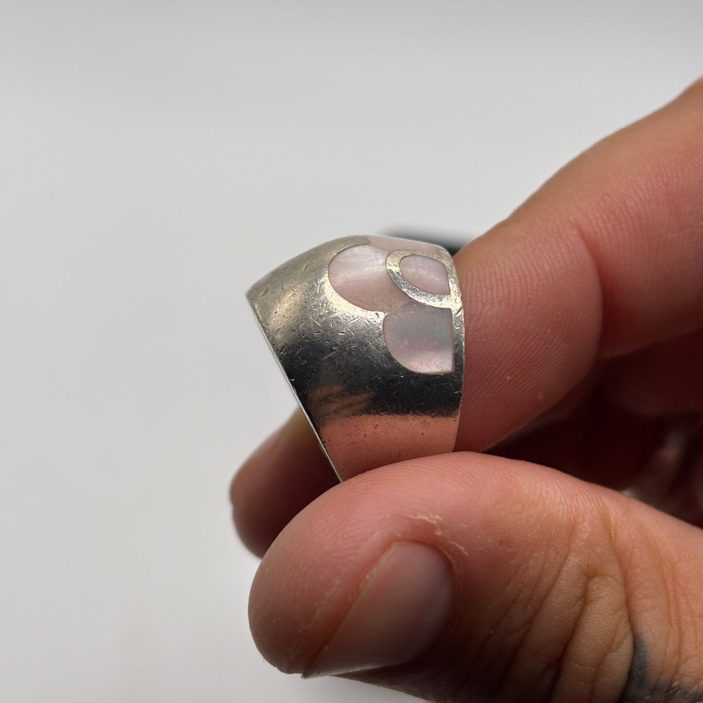 Silver Heavy Pearl Flower Ring (M)