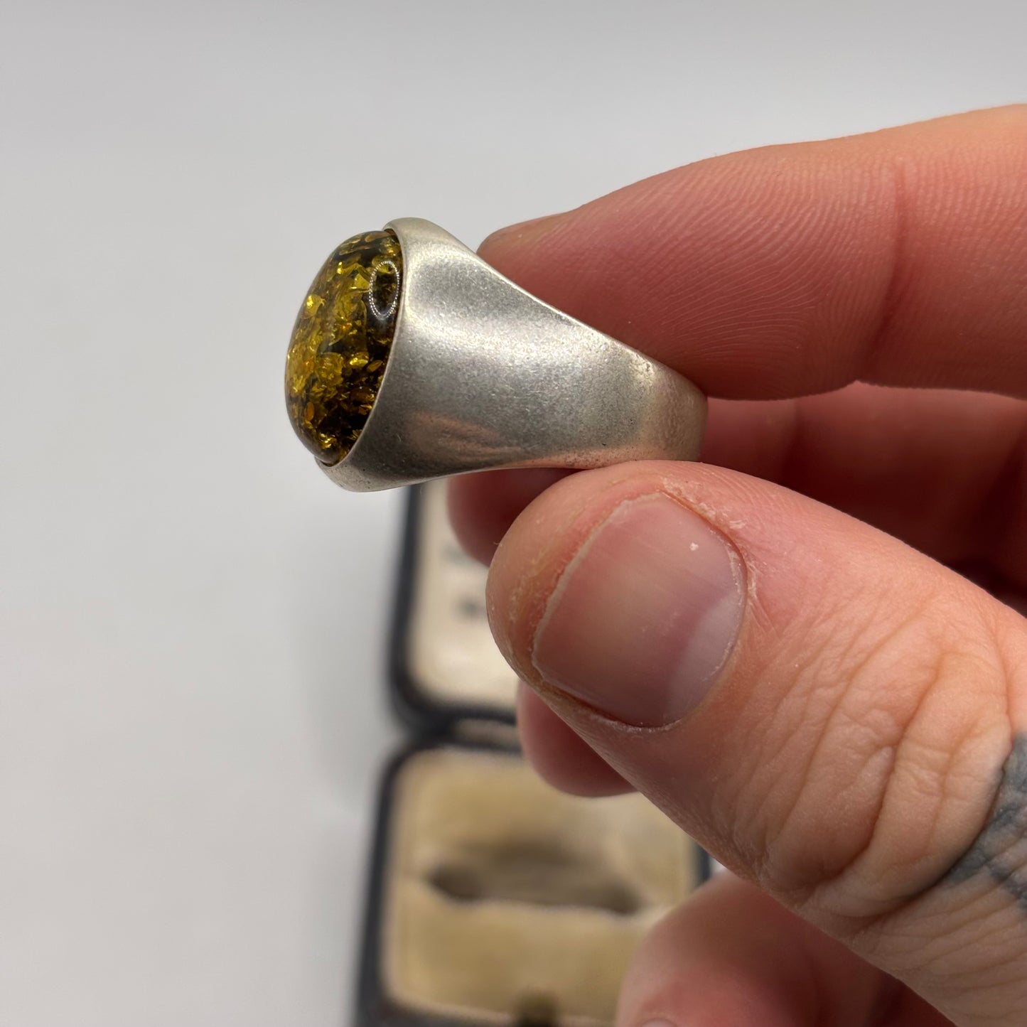 Silver Amber Signet Ring