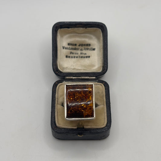 Silver Chunky Amber Ring