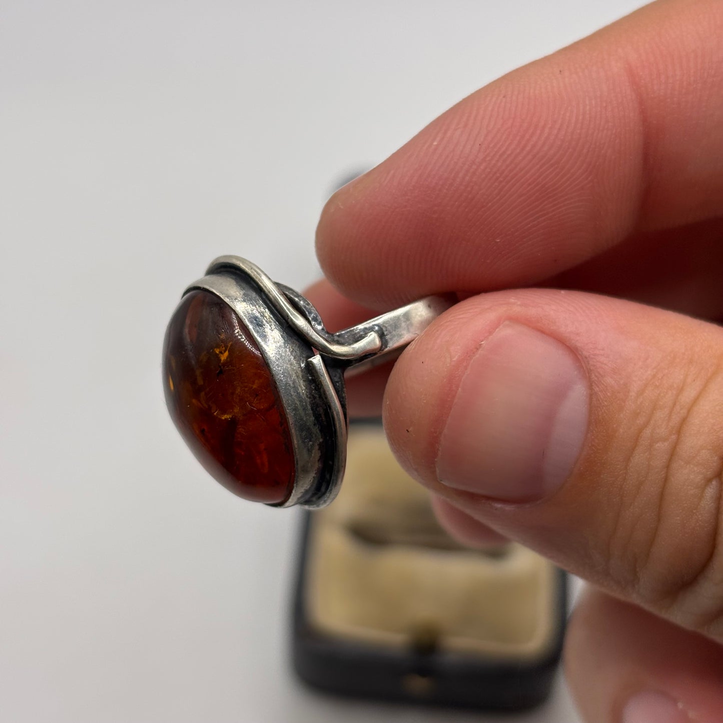 Silver Amber Ring (L)