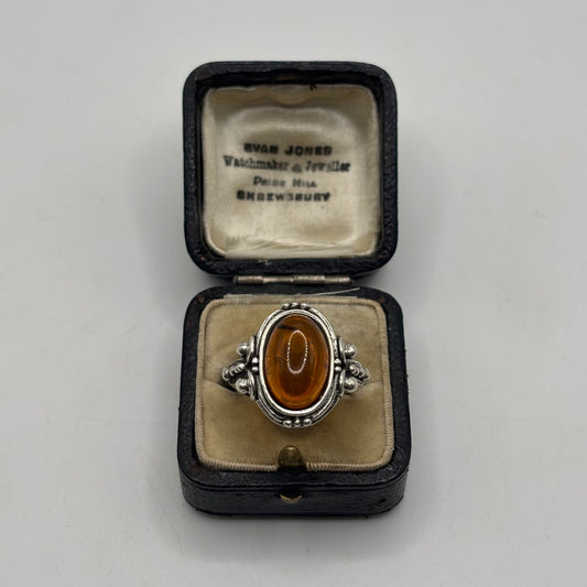 Silver Amber Ring