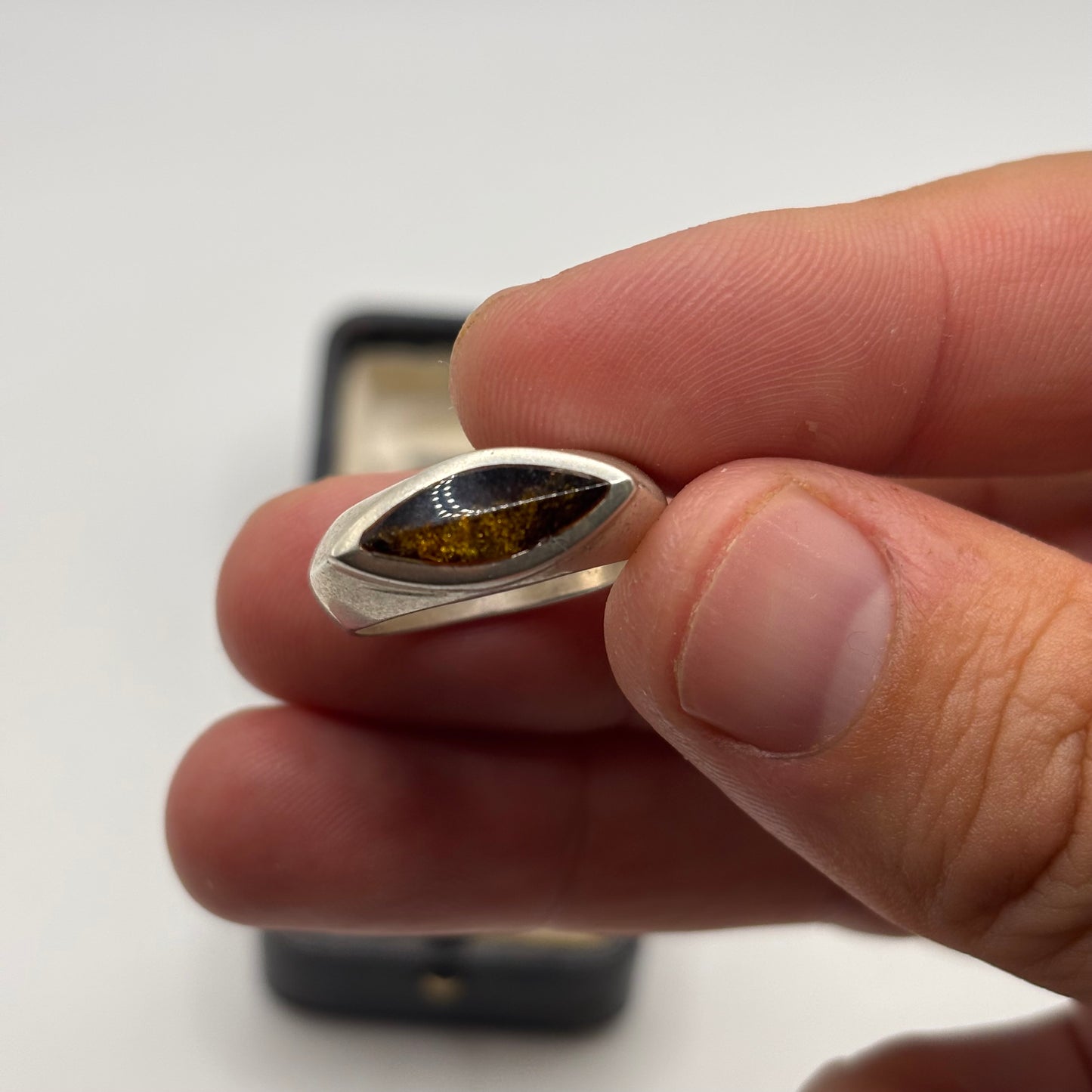 Silver Heavy Amber Ring (P)