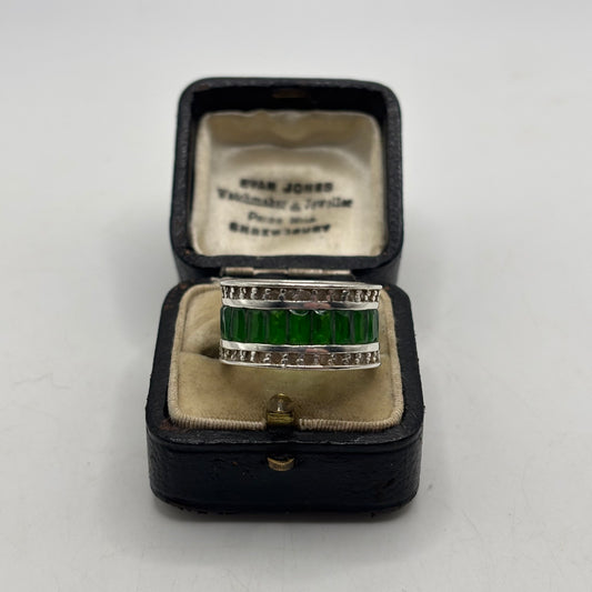 Silver Green & White CZ Band Ring