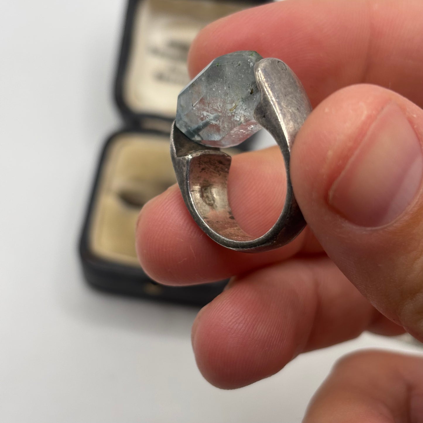 Silver Chunky Gemstone Spinner Ring (M)