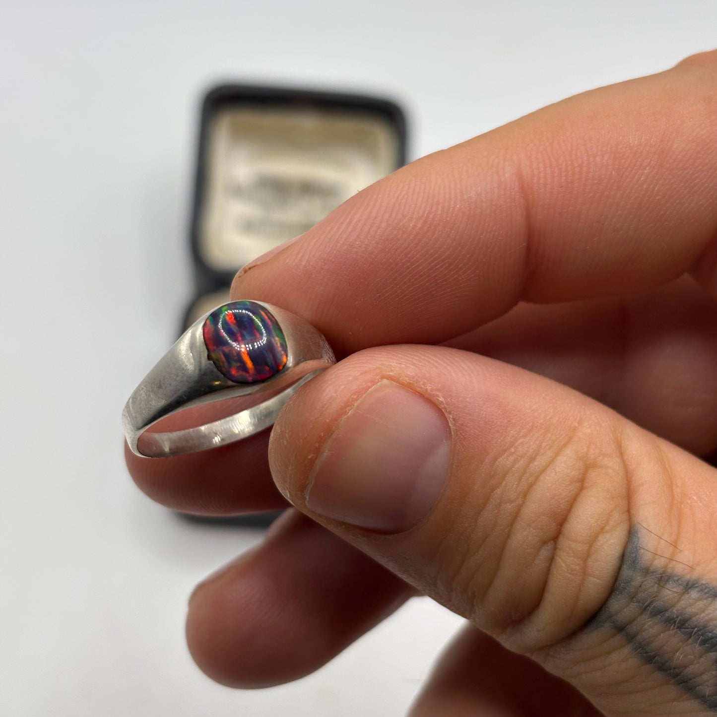 Silver Fire Opal Ring